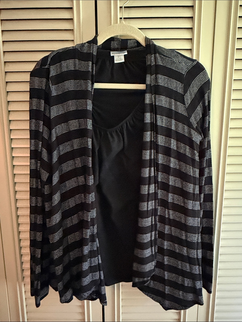 Motherhood Maternity Black and Gray Striped Open Cardigan